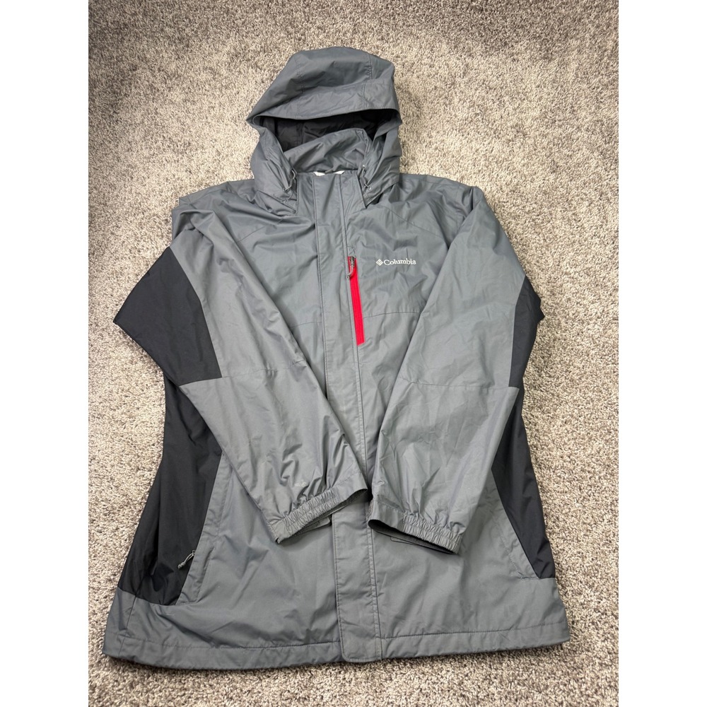 Columbia Interchange Hooded Jacket Mens Large Gray Black Colorblock Shell Hiking